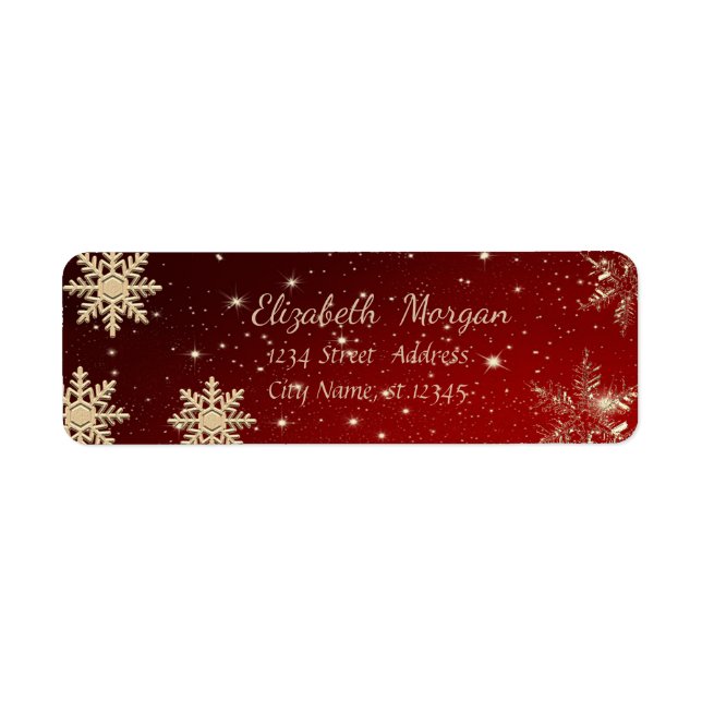 Trendig jul,Snöflingor,Röd Returadress Etikett (Framsidan)