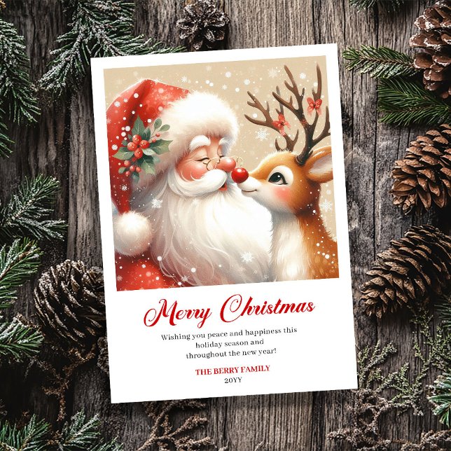 Trendig julfarbror Rudolf Tecknad julkort (Trendy Santa Claus Rudolph Cartoon Christmas Greeting Card

)