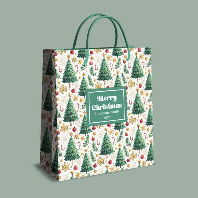 Trendig julgran presentväska redigerbar layout (Trendy Christmas trees gift bag editable layout

)