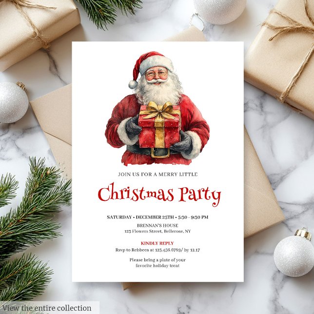 Trendig julgran vattenfärg julmiddagsinbjudan inbjudningar (Trendy Santa Watercolor Holiday Dinner Invitation)