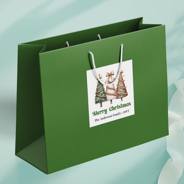 Trendig julgransleopardtrycksgåvpåse (Festive Christmas Tree Leopard Print Gift Bag Custom)