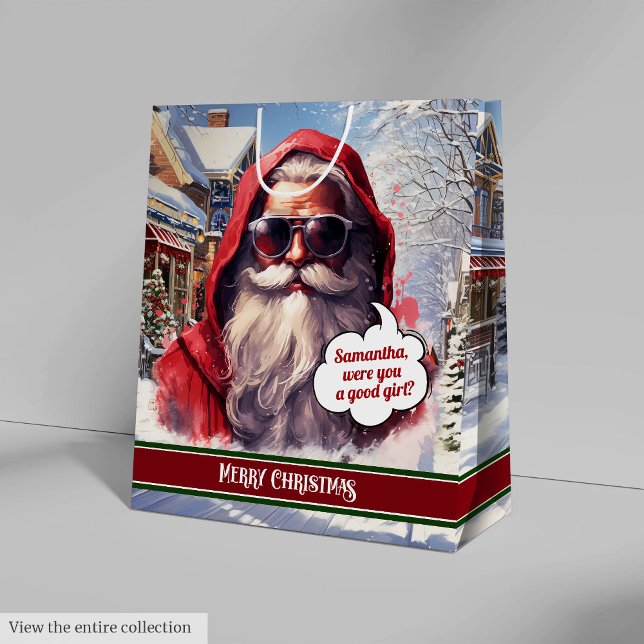 Trendig julklappspåse med tomte - Medelstor (Chic Santa Claus Gift Bag Funny Holiday Medium)