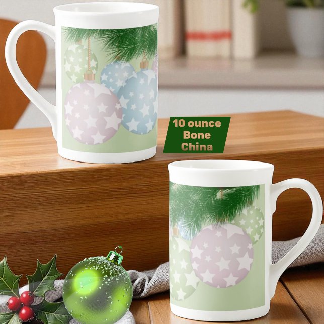Trendig julpastellprydnader med stjärnor benporslin mugg (from one side of handle to the other side)