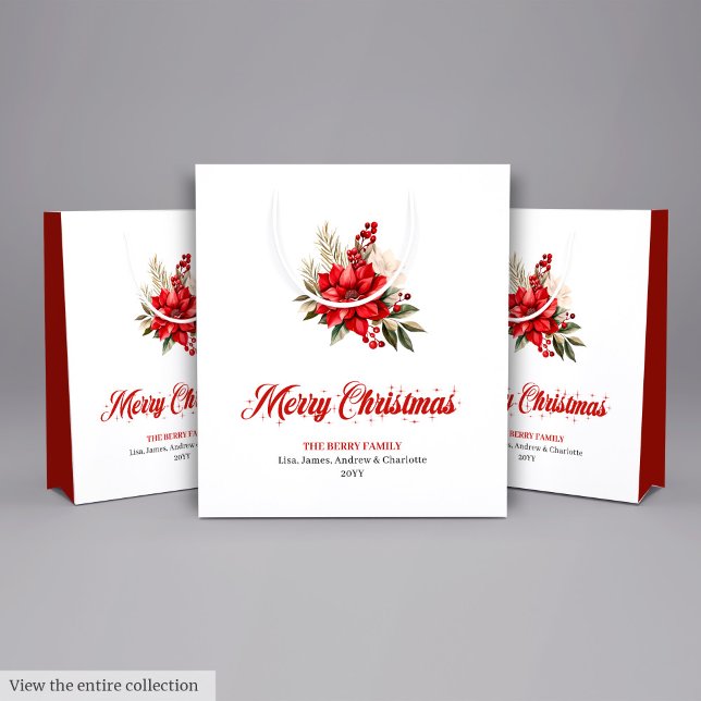 Trendig julpoinsettia script typsnittspresentväska (Trendy Christmas Poinsettia Script Font Gift Bag

)
