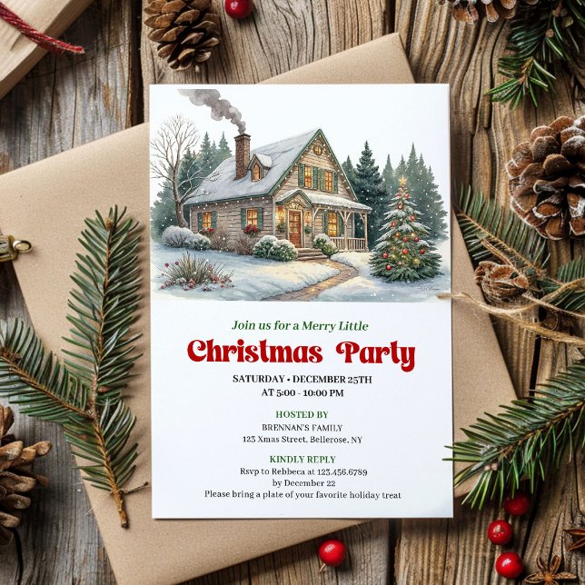 Trendig julscen inbjudan mysig akvarell (Trendy christmas scene invitation cozy watercolor

)