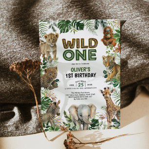 Trendig Jungle Animals Vild En pojke 1:a födelseda Inbjudningar