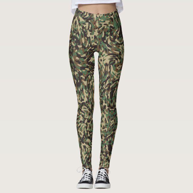 Trendig Kamouflage Grön  Leggings (Framsida)