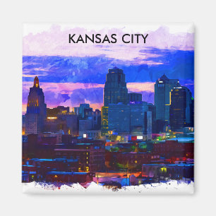 Trendig Kansas City Skyline Travel Watercolor Magnet