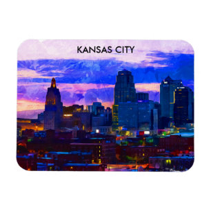 Trendig Kansas City Skyline Travel Watercolor Magnet