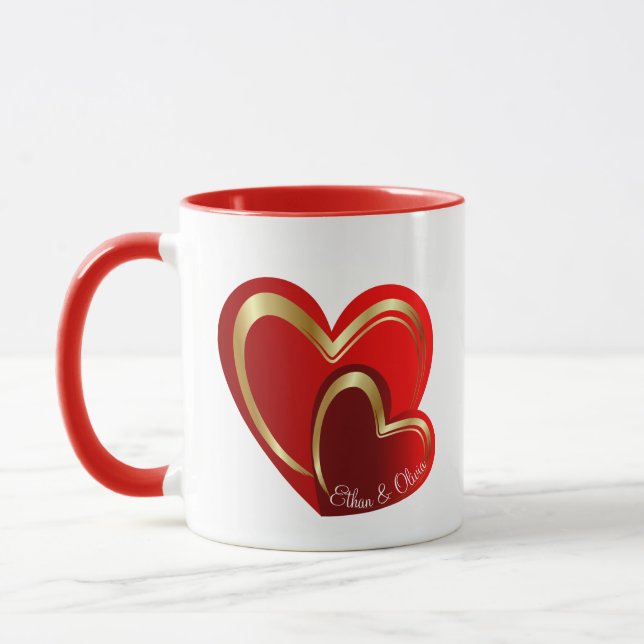 Trendig Kärlek Red Hearts Personlig Bröllop Gift Mugg (Vänster)