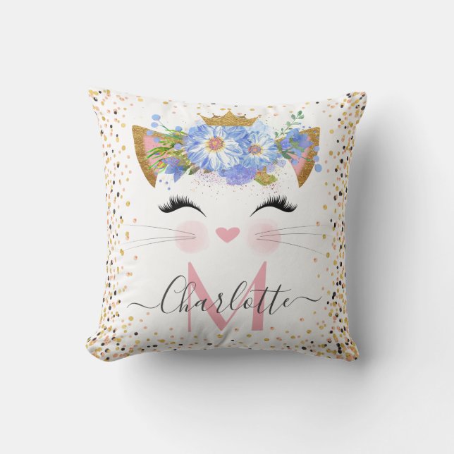 Trendig kattunge princess monogram dekorativ kudde (Framsida)