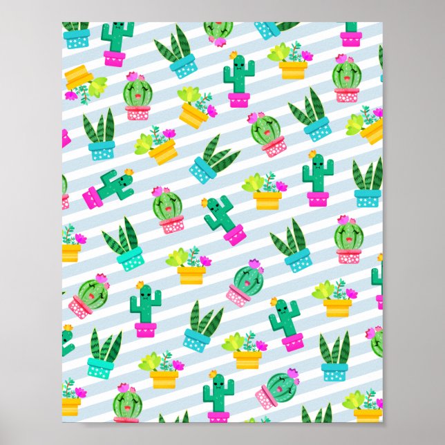 Trendig Kawaii Tecknad Cactus & Succulents Poster (Framsidan)
