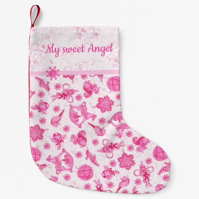 Trendig Kids’ Cute Rosa Ditsy-julen Ornament Liten Julstrumpa (Framsidan)