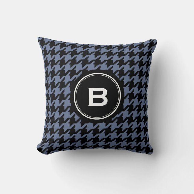 Trendig Klassisk blågrå rutmönster med monogram Kudde (Framsida)