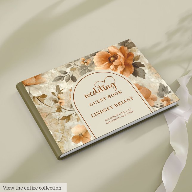 Trendig Klassisk Boho Koppar Beige Salvia Blommig  Gästböcker (Classic Boho Copper Beige Sage Floral Wedding Guest Book

)
