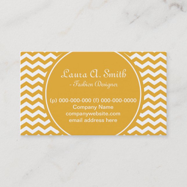 trendig,klassisk, ljust solig gult-chevron visitkort (Framsida)