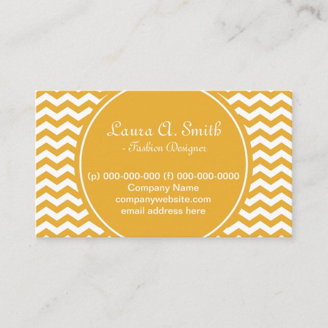 trendig,klassisk, ljust solig gult-chevron visitkort (Framsida)