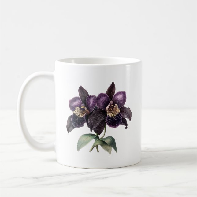 Trendig, klassisk, mauve och svart, orkidékaffe mu kaffemugg (Vänster)