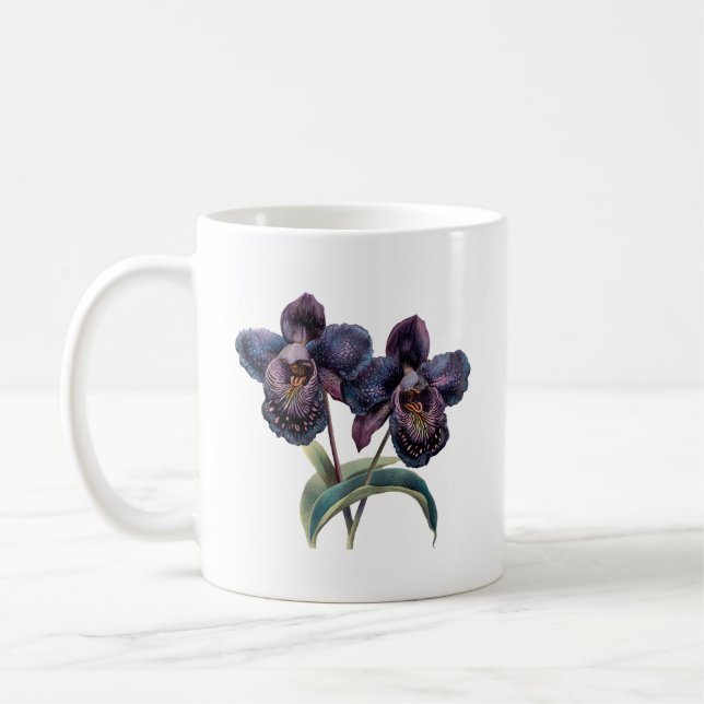Trendig klassisk mauve och svart orkidékaffe mugg (Vänster)