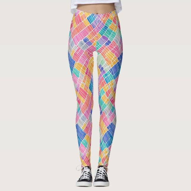 Trendig Konstnärlig Abstrakt Regnbåge Akvarellmöns Leggings (Framsida)