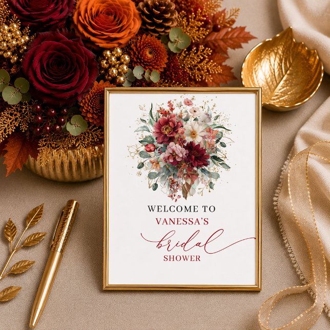 Trendig koppar boho höst bröllopsdusch välkomstsky poster (Trendy copper boho autumn bridal shower welcome sign

)