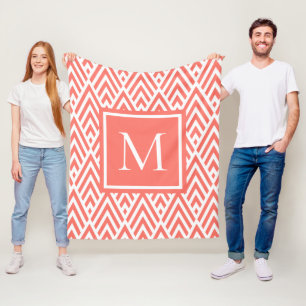 Trendig korallpil Mönster med monogram Fleecefilt