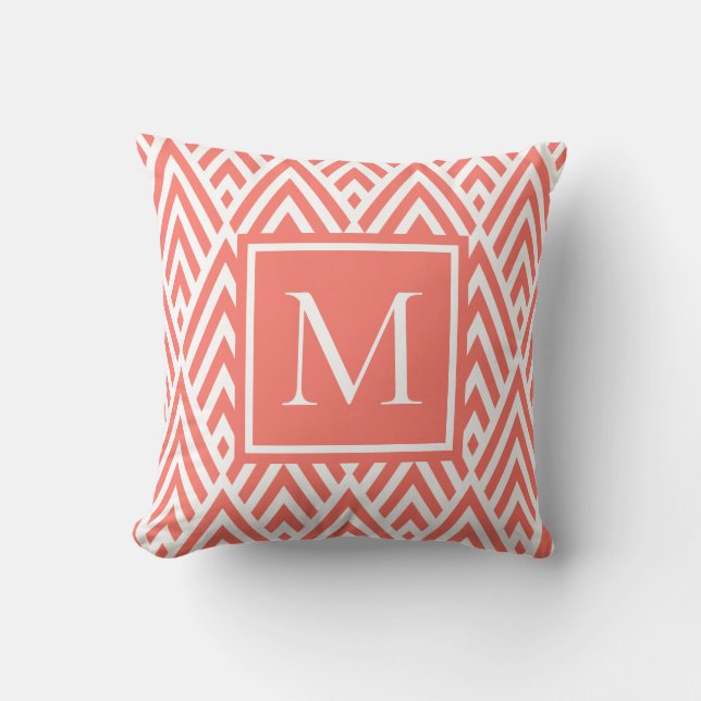 Trendig korallpil Mönster med monogram Kudde (Framsida)