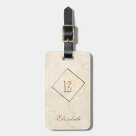 Trendig kräm marmorerad textur, monogram-personanp bagagebricka