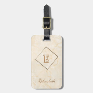 Trendig kräm marmorerad textur, monogram-personanp bagagebricka