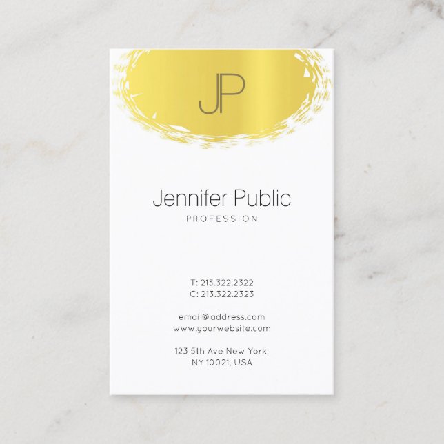 Trendig Kreativ Monogrammed Sleek Plain Guld Titta Visitkort (Framsida)