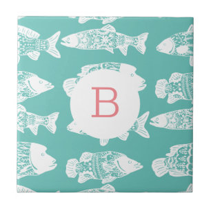 Trendig Kustal Boho Chic Vit Blommigt Fisk Kakelplatta