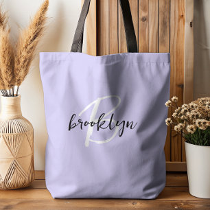 Trendig Lavendel Svart Vit Skrift Monogram Tygkasse