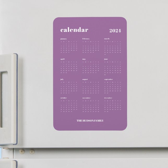Trendig Lavender Fullt År 2024 Kalender Magnet (Skapare uppladdad)