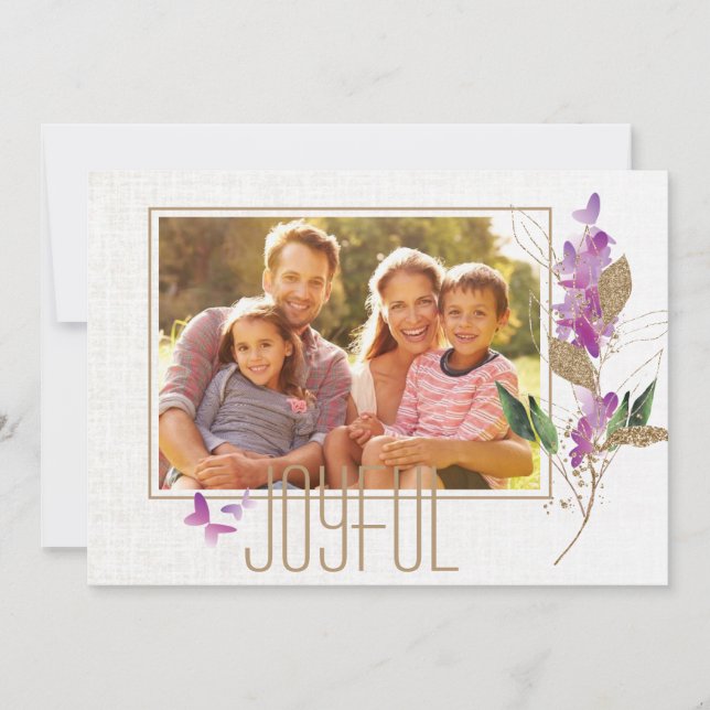 Trendig Lavender och Glitter julfamiljs foto Kort (Framsida)
