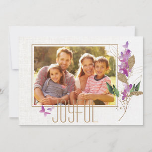 Trendig Lavender och Glitter julfamiljs foto Kort