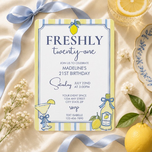 Trendig Lemon Estetik Nyss 21 Födelsedag Inbjudningar (Skapare uppladdad)
