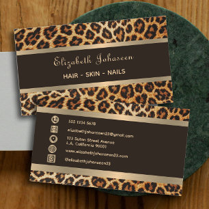 Trendig Leopard Animal Print Brown och Guld Rand Visitkort