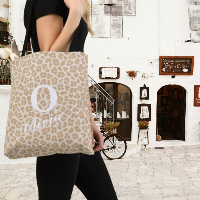 Trendig Leopard Anpassningsbar Monogram & Namn Tygkasse (Skapare uppladdad)
