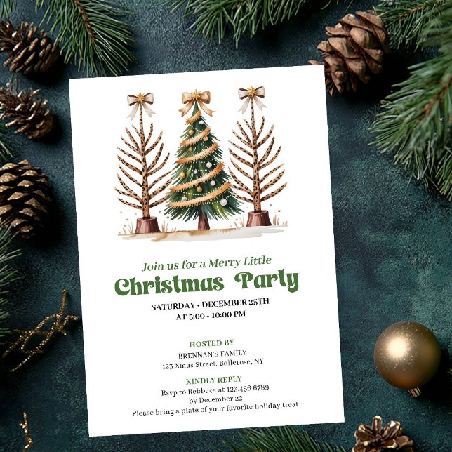 Trendig leopard julgransfest  inbjudningar (Chic watercolor leopard Christmas tree party invite)