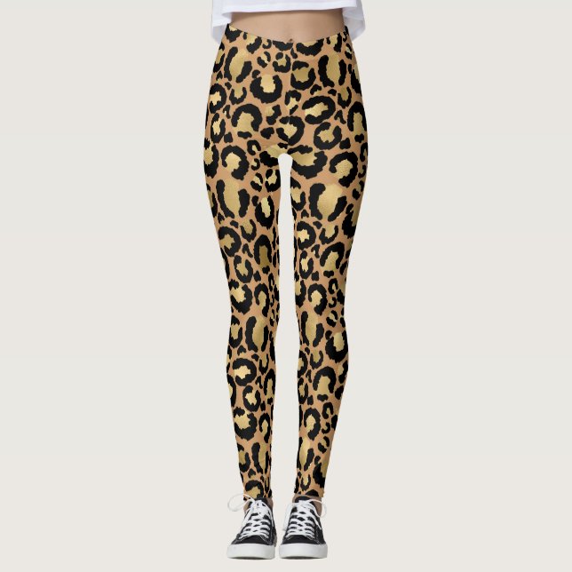 Trendig-leopard med guld-folie leggings (Framsida)