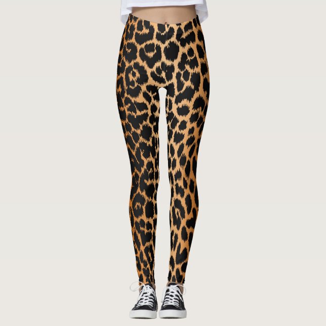 Trendig Leopard Mönster Animal Print Leggings (Framsida)