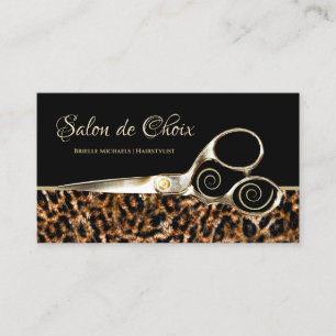 Trendig Leopard Päls Elegant Guld Sissor Salon Visitkort