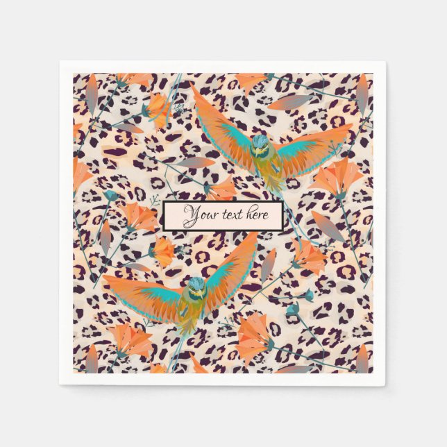 Trendig leopard, Paradisfåglar, orange Pappersservett (Framsidan)