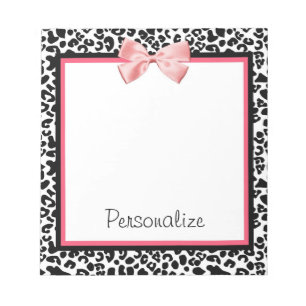 Trendig Leopard Print and Rosa Ribbon with Namn Anteckningsblock