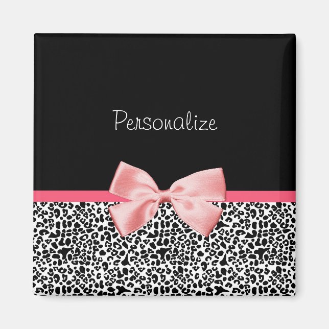 Trendig Leopard Print and Rosa Ribbon with Namn Magnet (Framsidan)