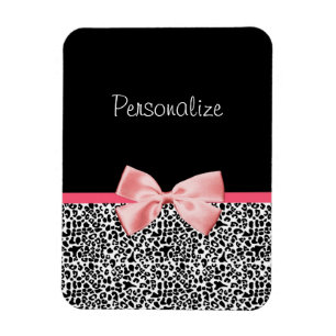 Trendig Leopard Print and Rosa Ribbon with Namn Magnet