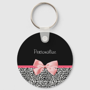 Trendig Leopard Print and Rosa Ribbon with Namn Nyckelring