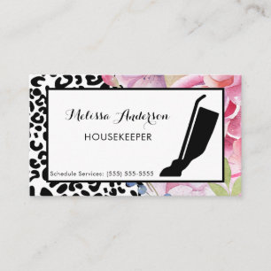 Trendig Leopard Print Blommigt Housekeeper and Vac Visitkort