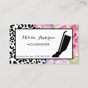 Trendig Leopard Print Blommigt Housekeeper and Vac Visitkort