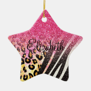 Trendig leopard print, fantastisk, zebra ränder julgransprydnad keramik